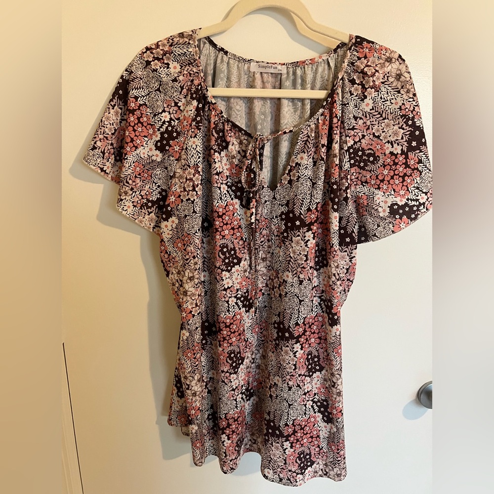 Floral Flutter Sleeve Top - Rayon